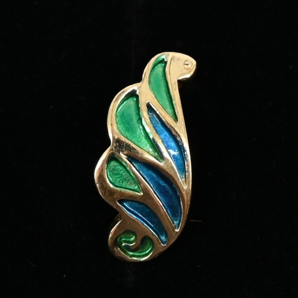 Vintage Napier 1960s Enamel Peacock Brooch Pin & Clip On Feather Earrings Set - Picture 6 of 10